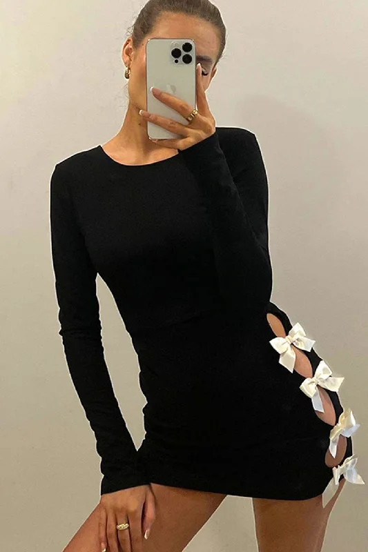 ruched mini dressesBow Cut Out Pack Hip Dress