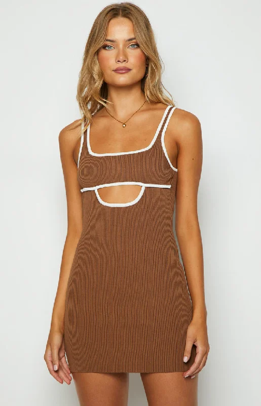 formal lace mini dressesClarity Brown Knit Mini dress
