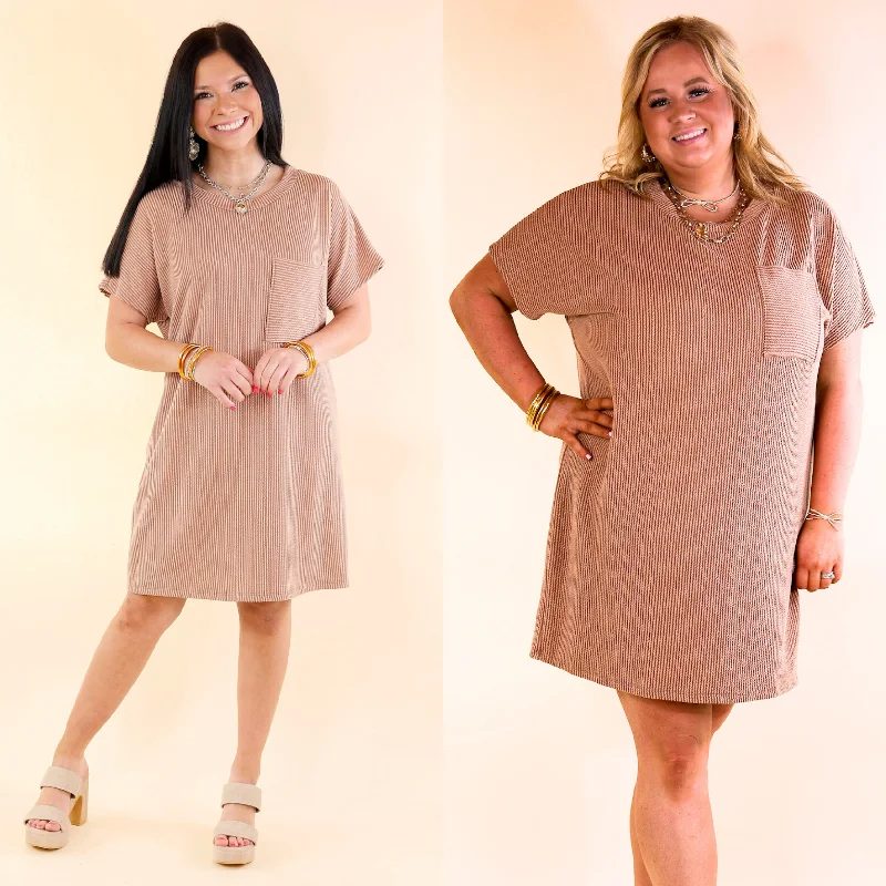 Y2K mini dressesCoffee and Carefree Ribbed Short Sleeve Dress with Front Pocket in Acorn Brown Y2K mini dressesCoffee and Carefree Ribbed Short Sleeve Dress with Front Pocket in Acorn Brown