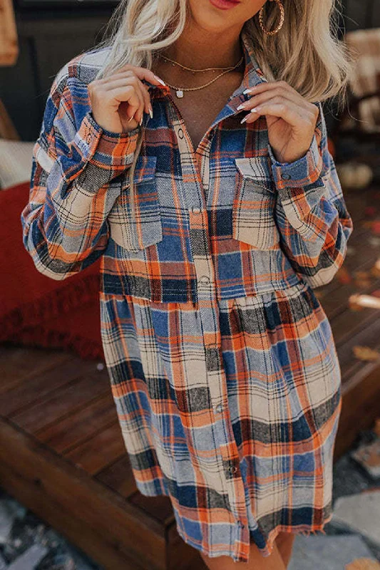 strapless mini dressesContrast Plaid Shirt Dress