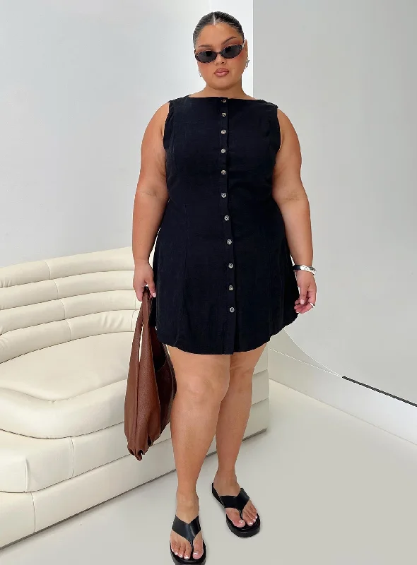 preppy mini dressesDollie Linen Mini Dress Black Curve
