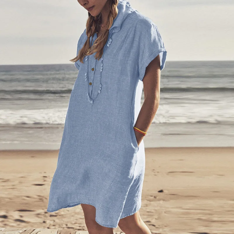 peasant style mini dressesDowling Cotton + Tencel Pocketed Chambray Shirt Dress