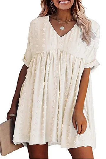 sustainable mini dressesHelga Polka Dot Textured Babydoll Dress