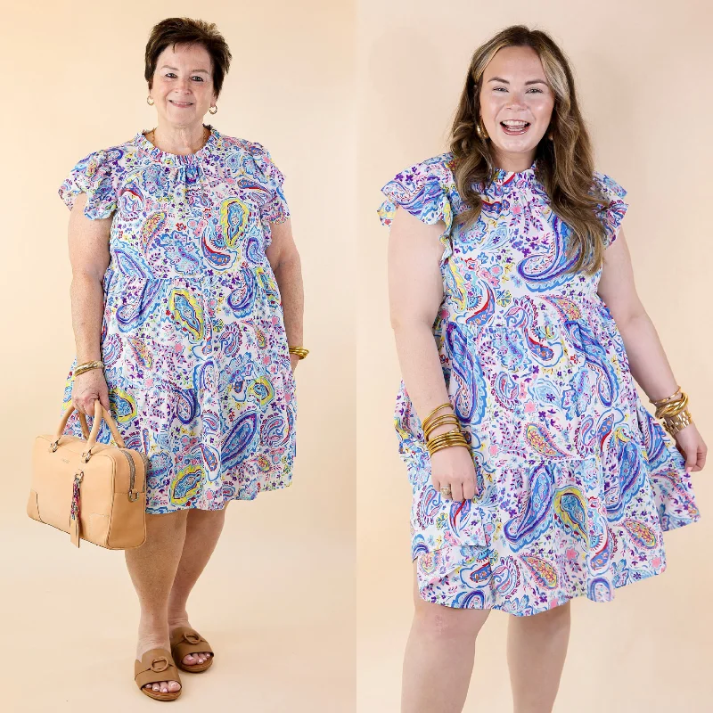 wedding guest mini dressesLike a Dream Paisley and Floral Print Dress in Blue Mix