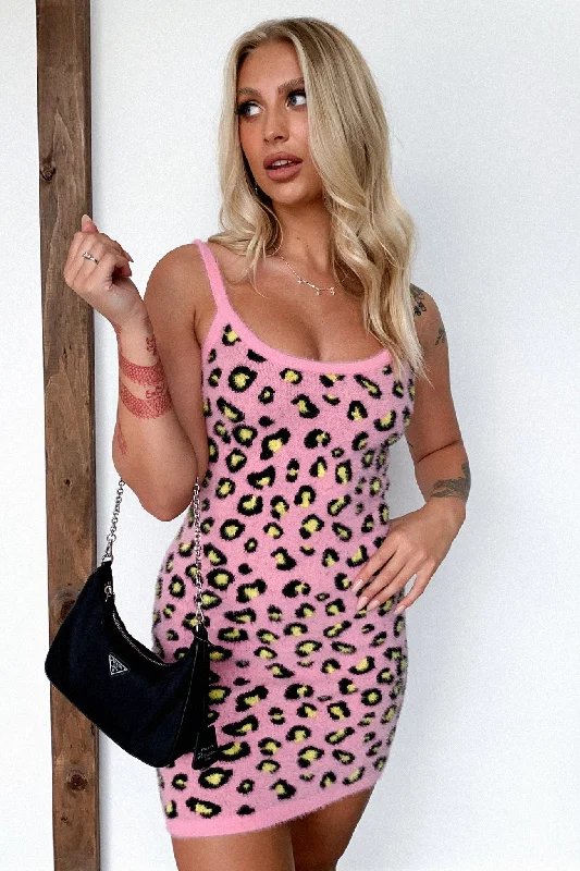 ruffled hem mini dressesMahnoor Dress - Pink Leopard Print