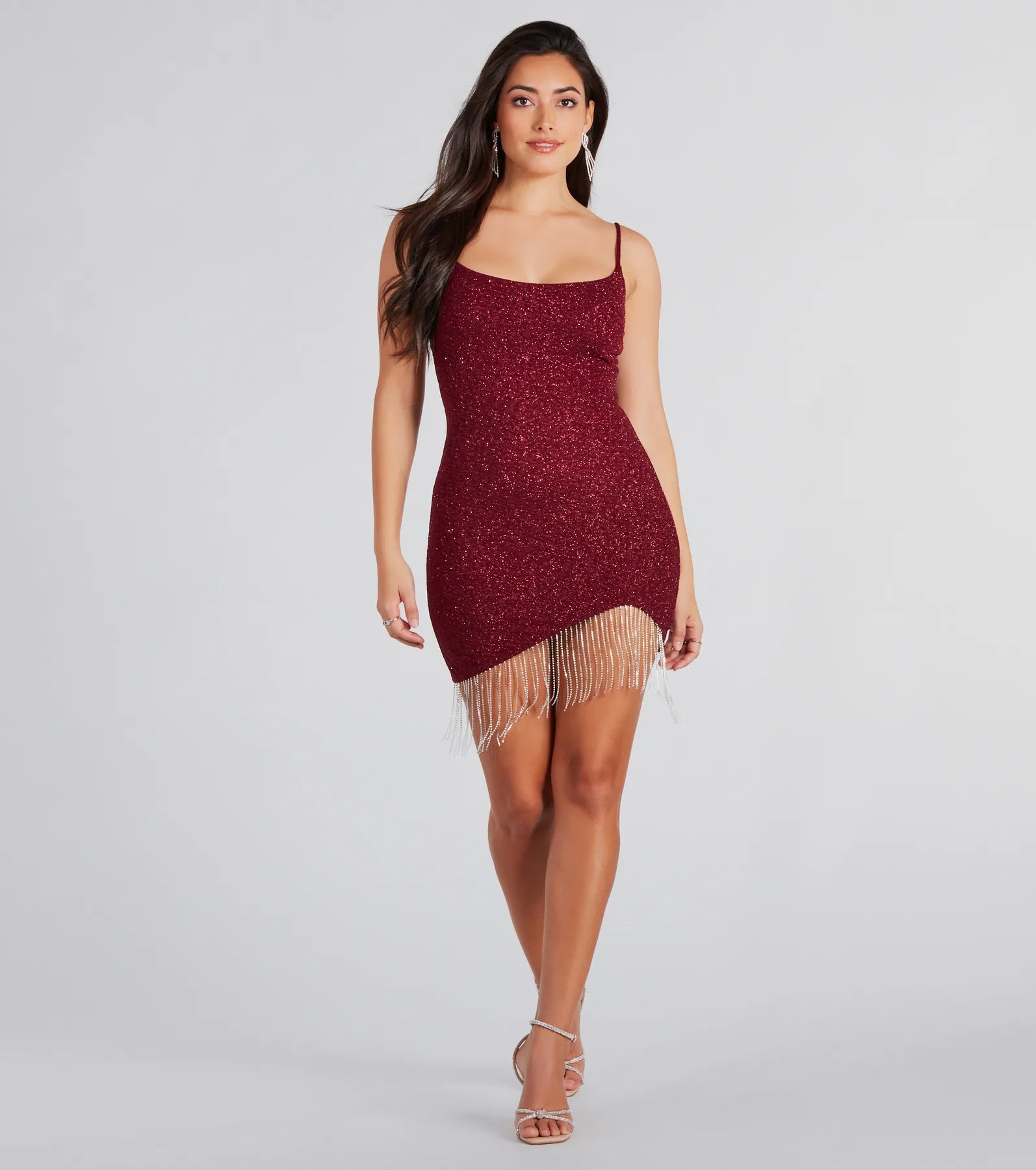 casual cotton mini dressesMake You Strut Glitter Rhinestone Fringe Mini Dress