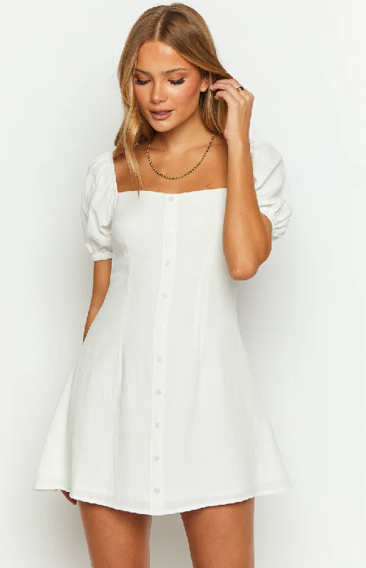 smocked mini dressesMaysen White Cap Sleeve Mini Dress