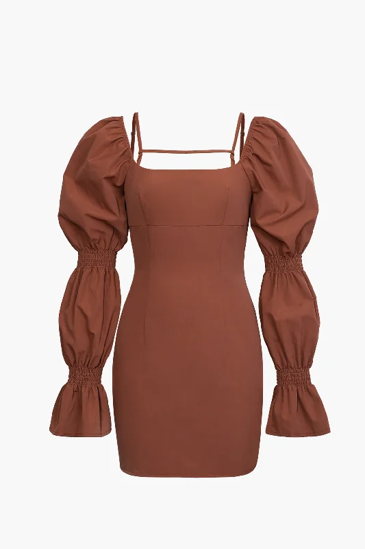high low hem mini dressesPuff Sleeve Square Neck Mini Dress