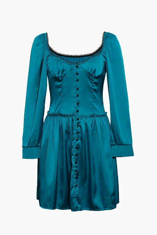 A line mini dressesSatin Off The Shoulder Buttons Down Mini Dress