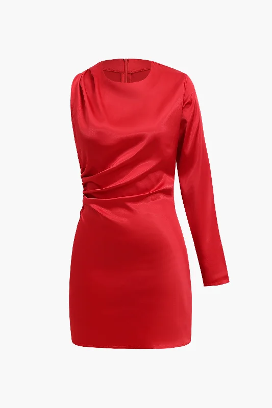 belted mini dressesSatin One Shoulder Mini Dress