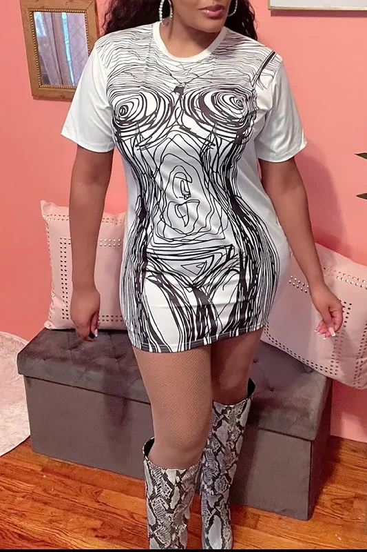 custom made mini dressesAbstract Line Print Short Sleeve Mini Dress