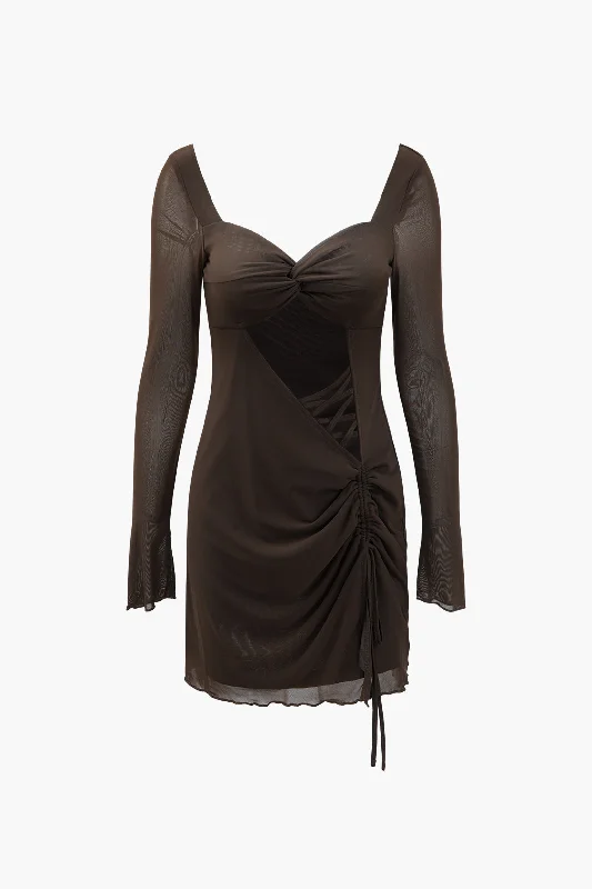 long sleeve mini dressesSweetheart Neckline Mesh Cut Out Mini Dress