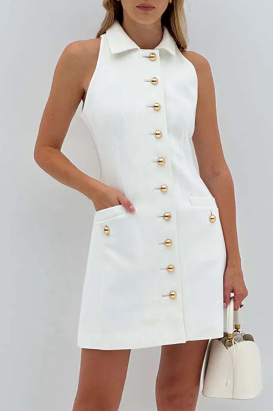 minimalist mini dressesMulti-Button Collared Pocket Mini Dress