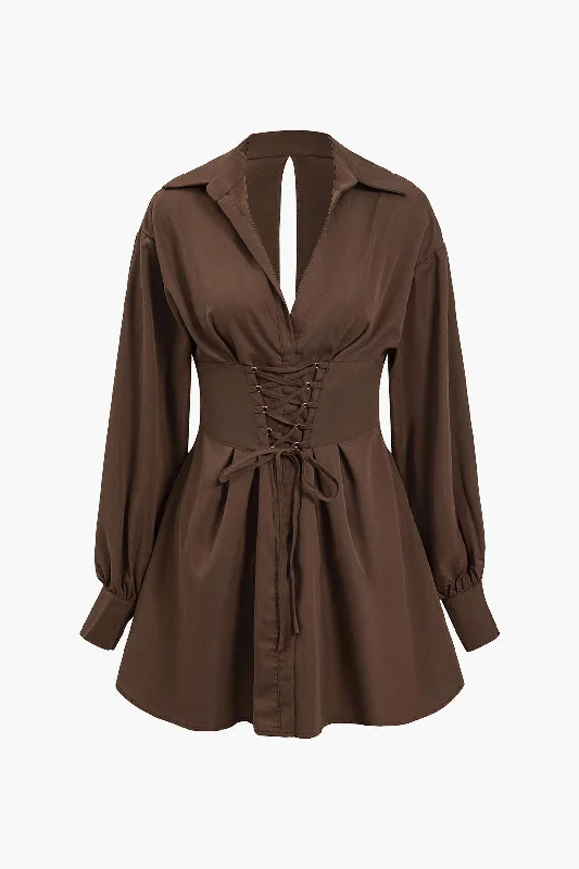 short sleeve mini dressesCut Out Lace Up Long Sleeve Mini Dress