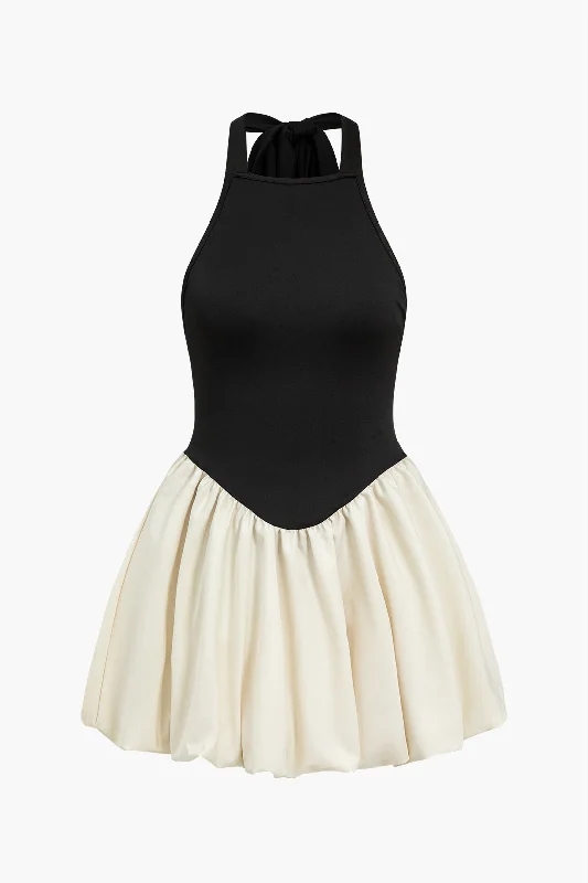 Easter mini dressesBackless Tie Back Patchwork Mini Dress