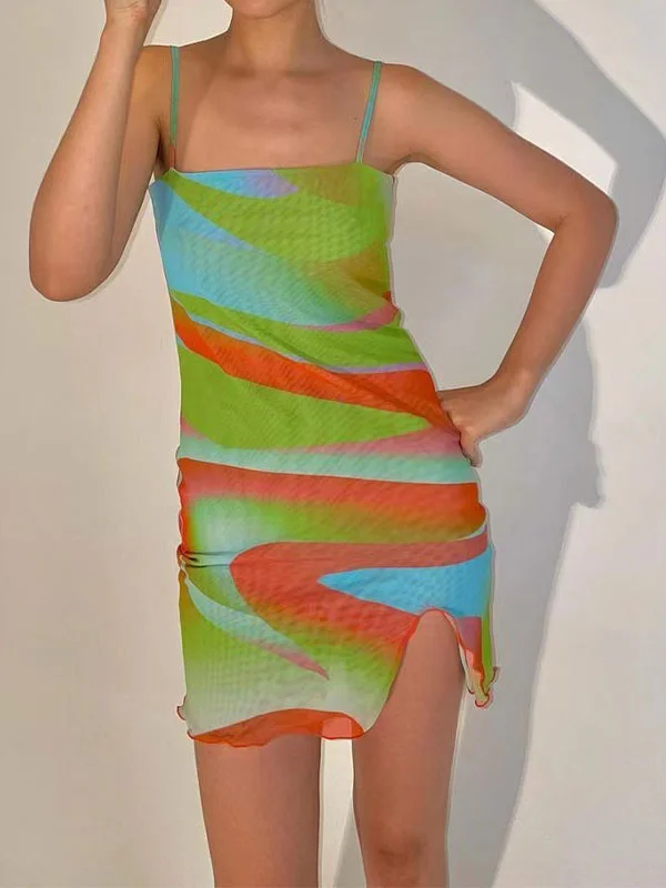 blue mini dressesMulti Color Mesh Mini Dress