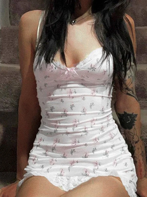 Valentine's Day mini dressesLace Trim Floral Mini Dress