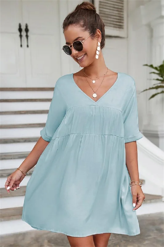 fairycore mini dressesNina Cotton Blend Pocketed Puff Sleeve Dress