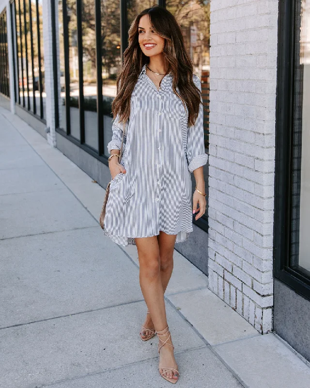 green mini dressesNolita Pocketed Striped Button Down Shirt Dress - Blue