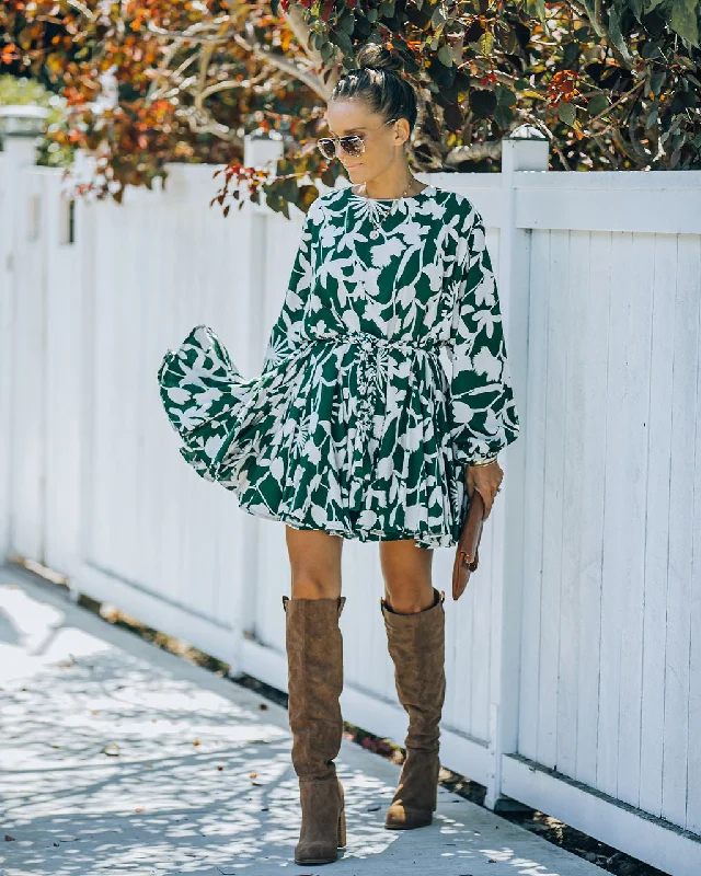 organic fabric mini dressesNylah Printed Rope Tie Ruffle Dress