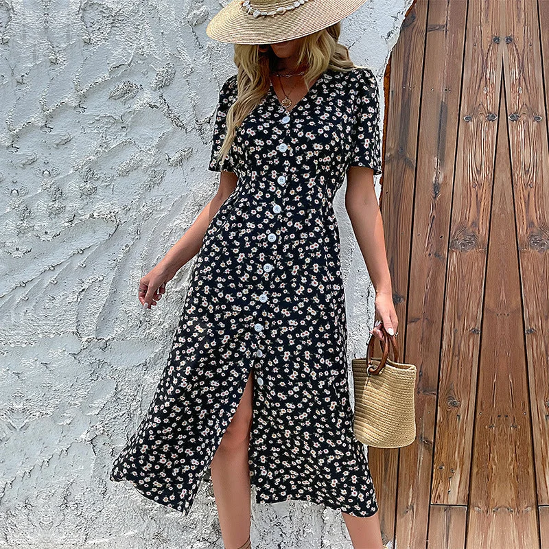 brown mini dressesOctavia Palm Print Button Down Shirt Dress - Black Multi