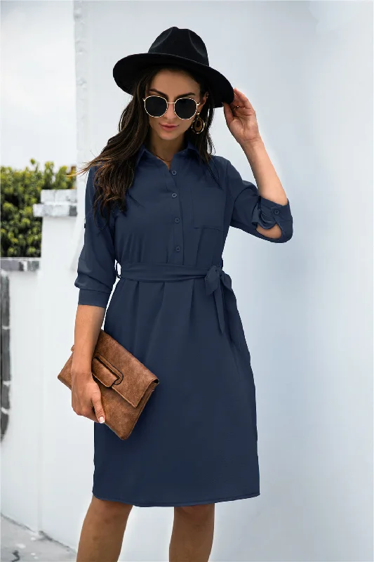organic fabric mini dressesOffice Chic Button Down Shirt Dress - Navy