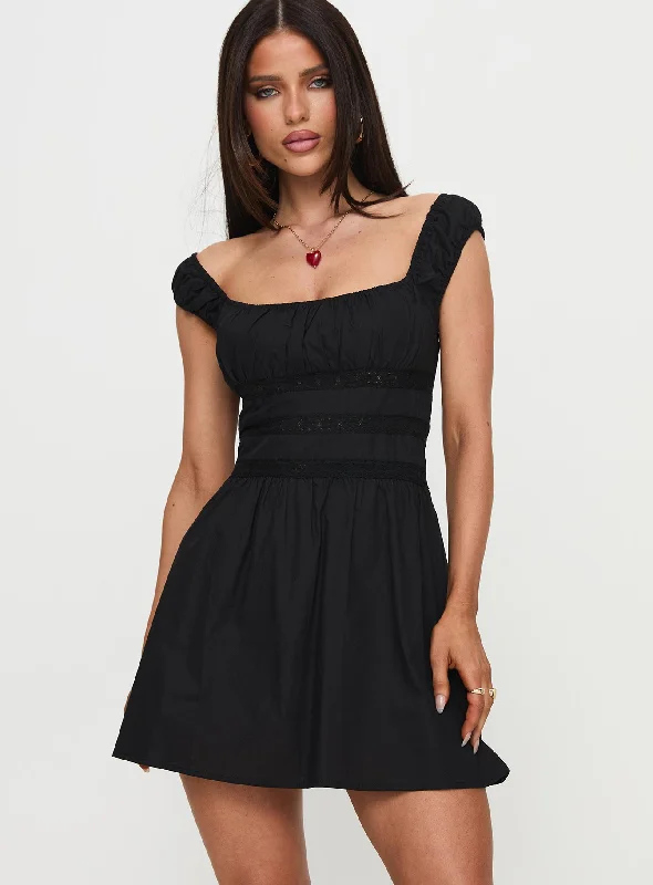 belted mini dressesPeonia Lace Mini Dress Black