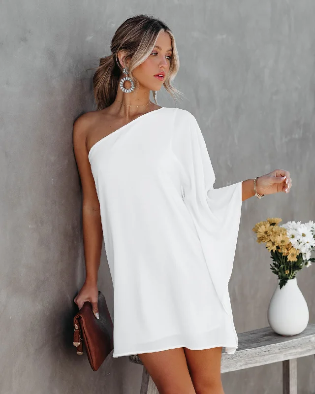 evening mini dressesSide To Side One Shoulder Statement Dress - White