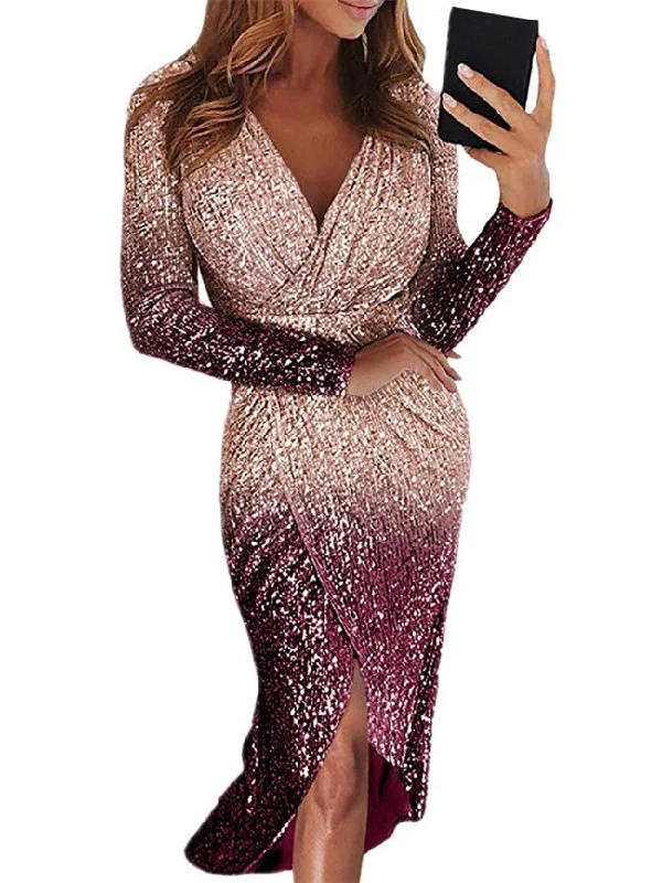 holiday themed mini dressesSights Set On You Sequin Wrap Dress