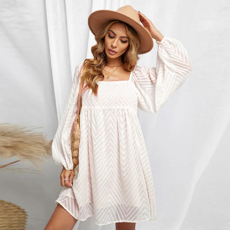 asymmetrical mini dressesSilverado Gingham Babydoll Dress - Off White