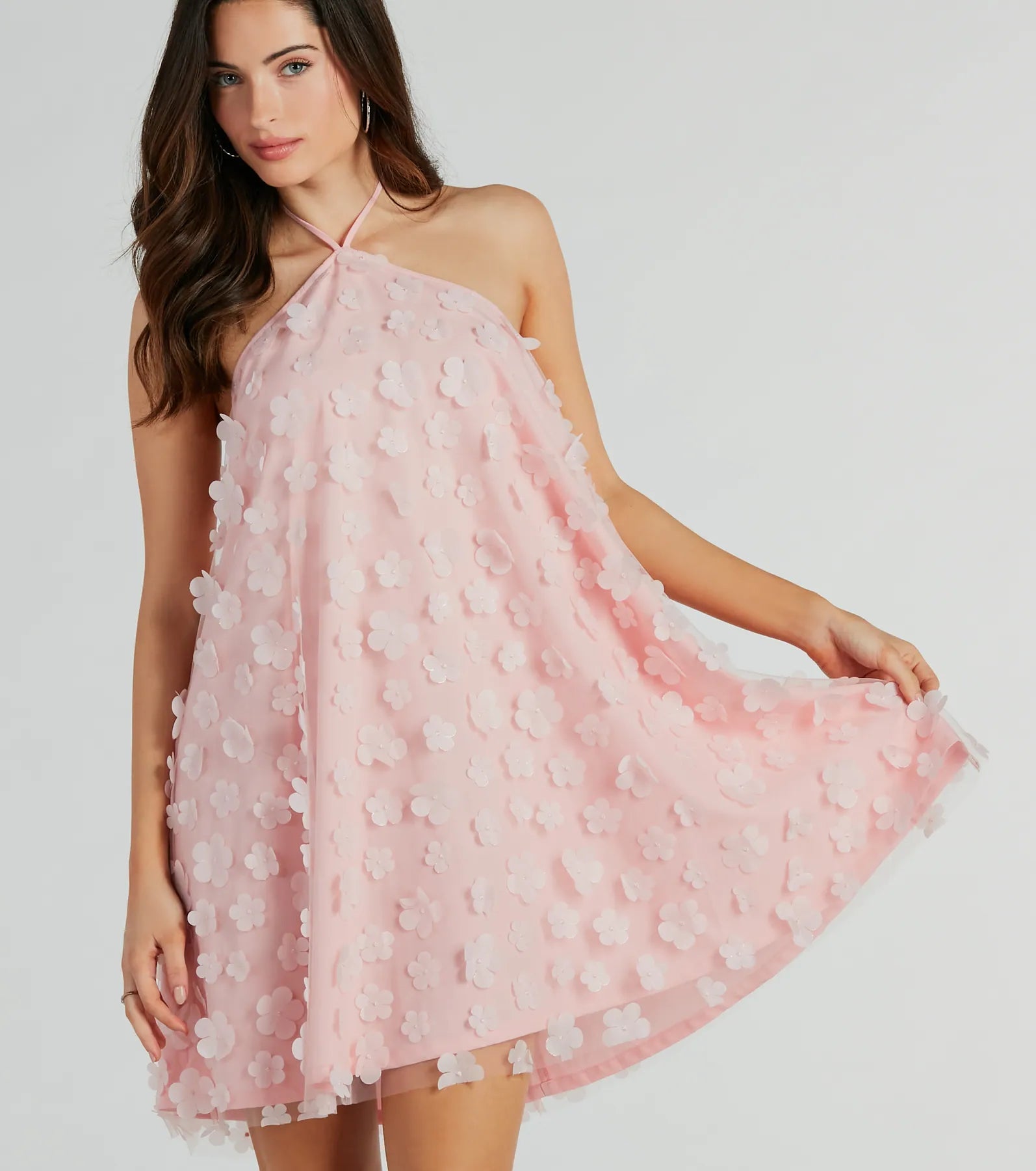glitter mini dressesSincerely Enchanting Halter Floral Babydoll Dress