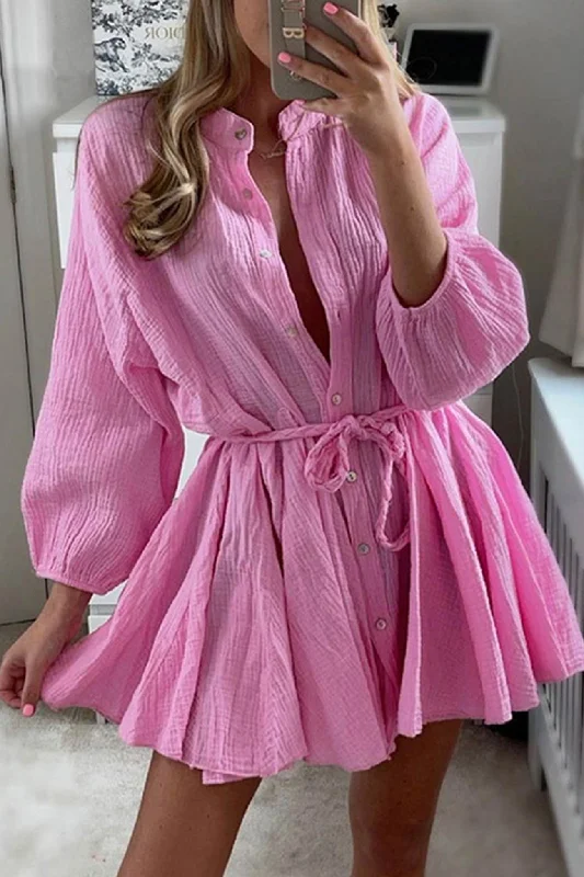 convertible mini dressesSingle-breasted Tie-waist Ruffle Dress
