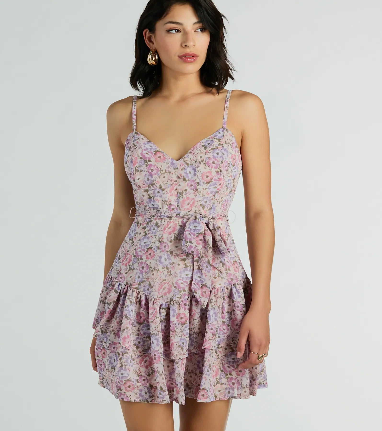 Christmas mini dressesSweeten The Deal V-Neck Floral Chiffon Skater Dress