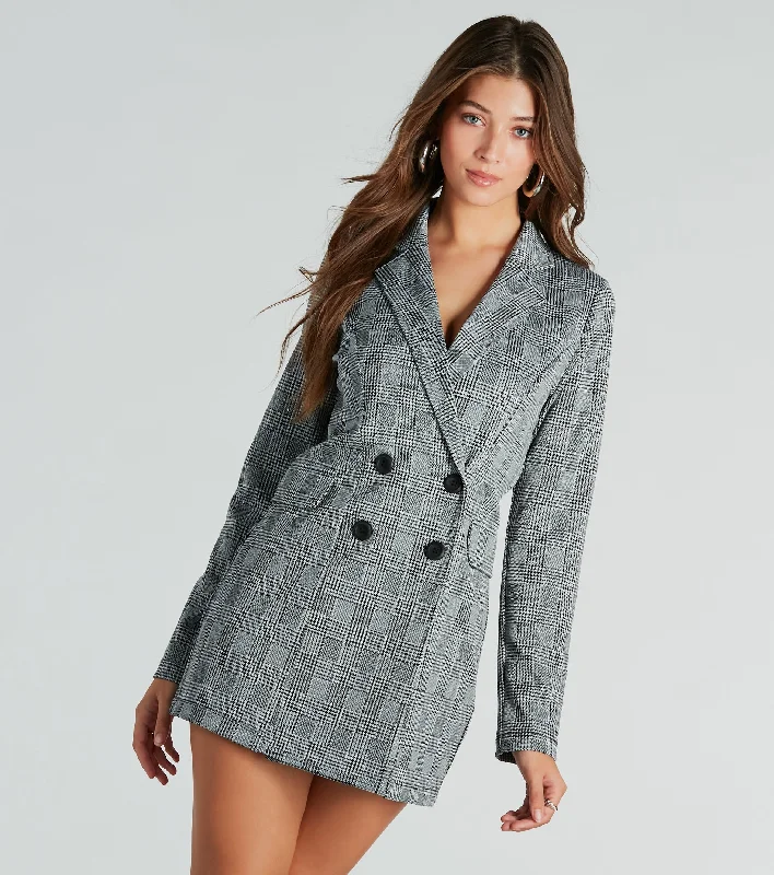 gray mini dressesThings To Do Ponte Plaid Blazer Dress