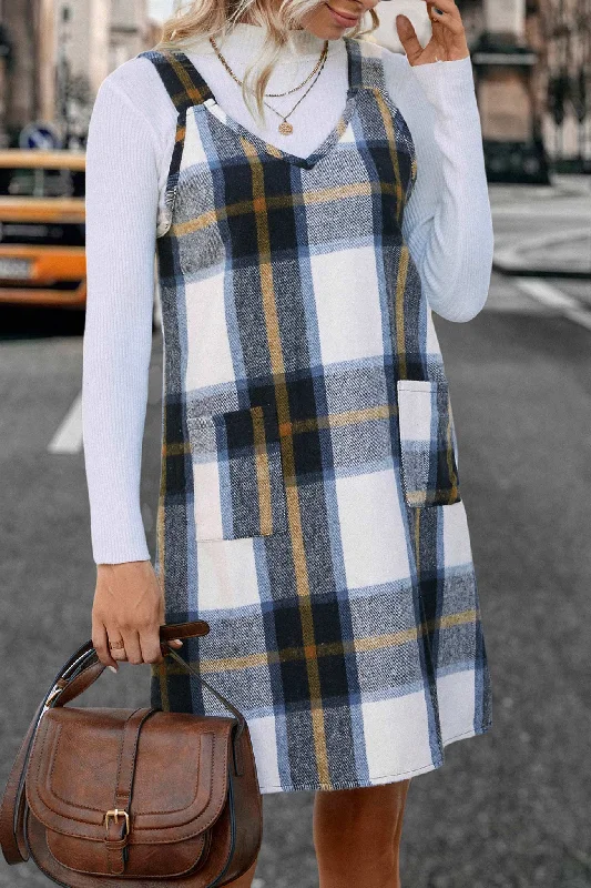 green mini dressesV Neck Plaid Tank Dress