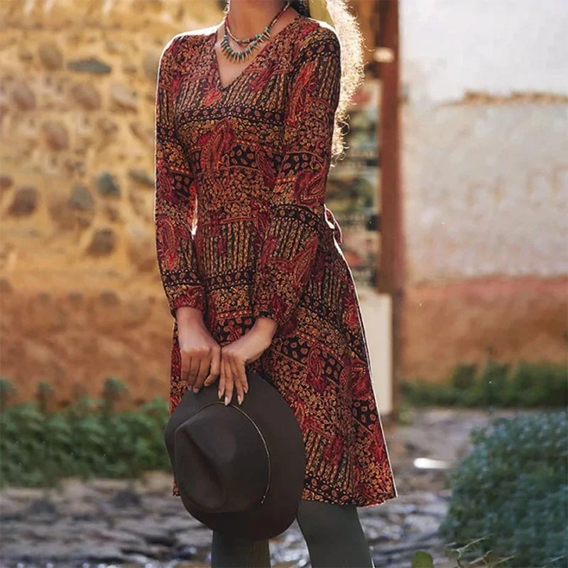 easy care mini dressesVintage Ethnic Style Printed Dress
