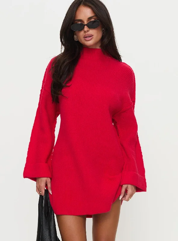 custom made mini dressesWeslie Long Sleeve Knit Mini Dress Red